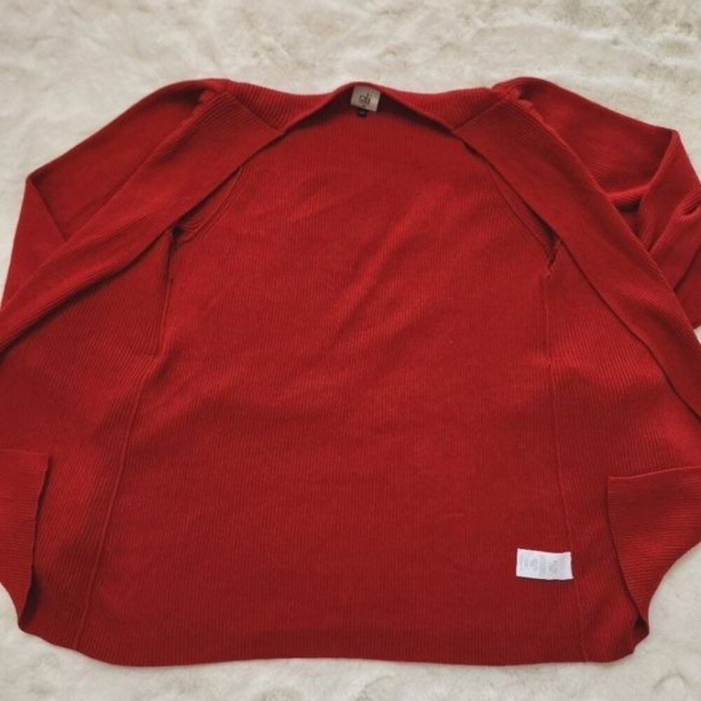 Cabi Sweater Womens Red Cardigan Cabaret Ribbed Cotton Balloon - Picture 12 of 13